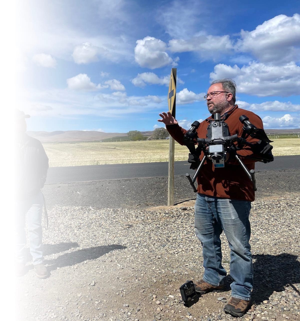 Photo of author demonstrating UAS lidar canopy mapping project in Yakima, Washington